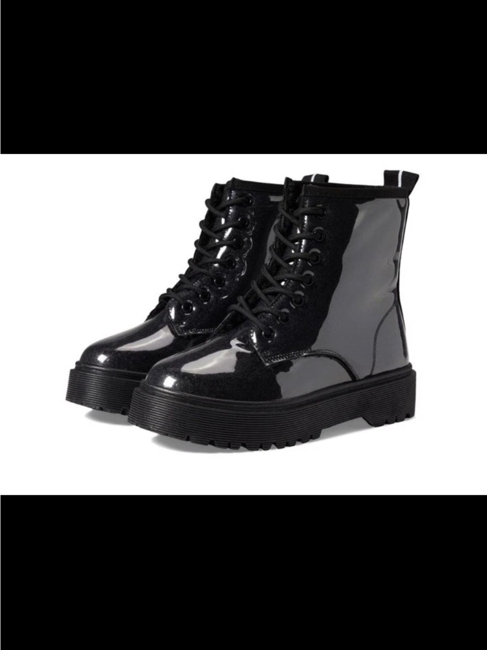 Steve Madden Glossy Black Lace-Up Platform Boots